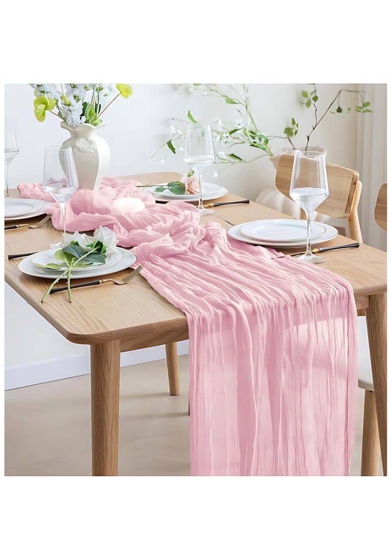 CLAVON Translucent Table Runner Chessian Tablecloth for Wedding Reception Bridal Shower Party Decoration Table Centerpiece 90*400CM Pink - Image 4